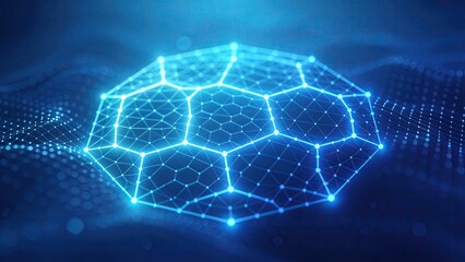 Obraz premium Futuristic blue glowing digital network mesh abstract 3d polygonal structure data connection blockchain technology artificial intelligence virtual reality big data science