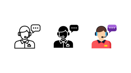 Customer service representatives with headsets talking vector illustration, flat design call center agents, communication support team scalable graphic