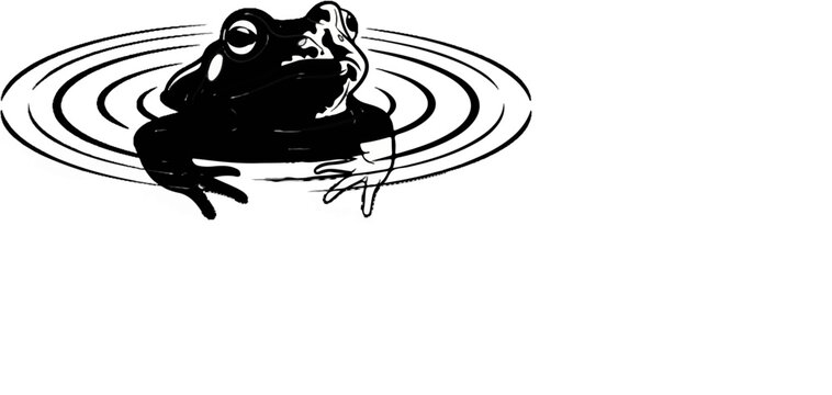 Stylized black frog surfacing in rippling water