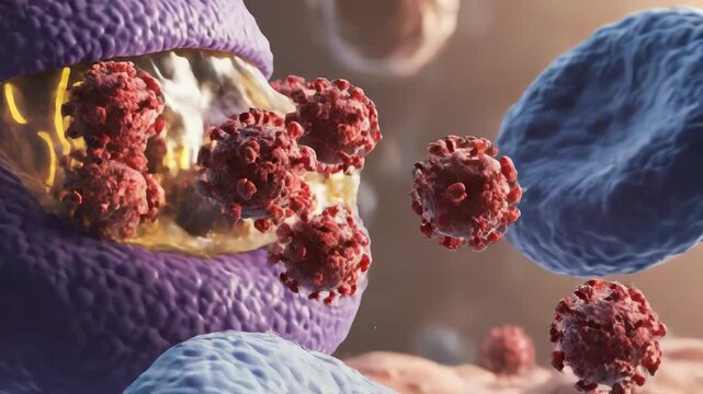 The infected CD4 cell manufactures viral proteins, assembles new HIV particles, and releases them through budding. Newly formed viruses spread to neighboring immune cells