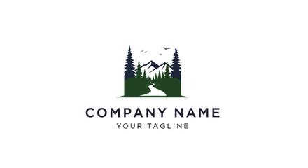 Company logo with mountain and tree design.