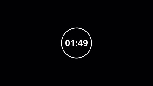  2 minute countdown timer complete in one minute with transparent background, 120 to 0 seconds timer video in 4k, two minute timer. 