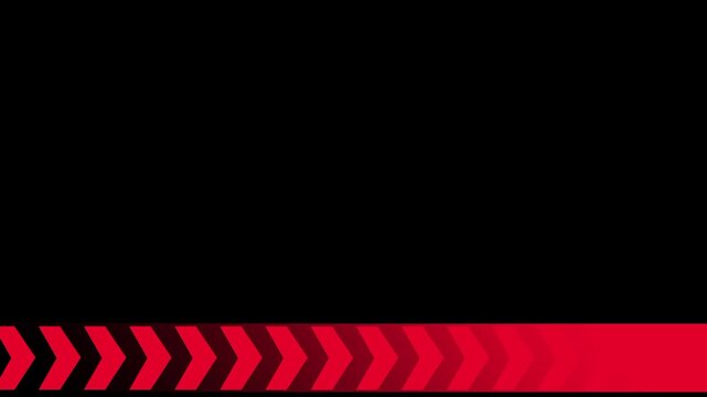A horizontal red band with a repeating chevron pattern stretches across the bottom of the black background to indicate a warning or directional flow