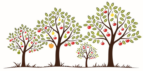 Obraz premium A group of trees with apples on them Vector
