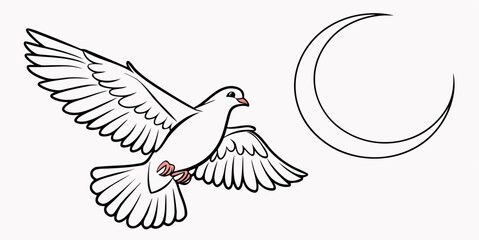 A white dove flying next to a crescent moon Vector © ADOBE