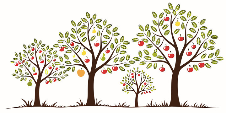 A group of trees with apples on them Vector