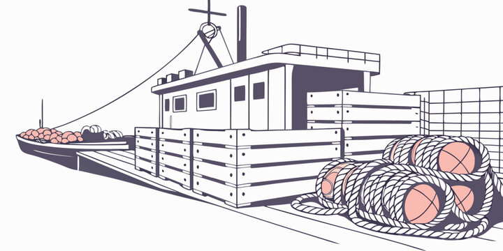 A large boat with a cabin and a cargo of logs Vector