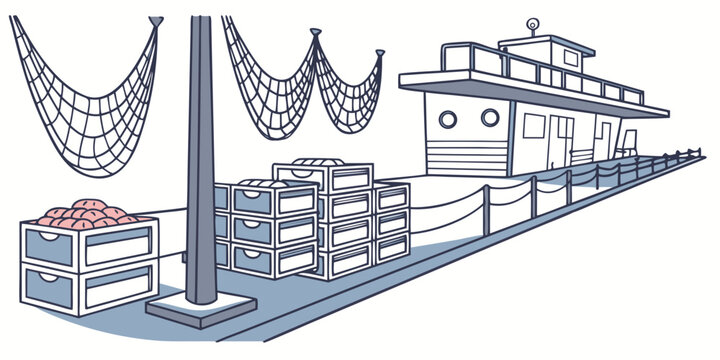 A large fishing boat with nets on the deck Vector
