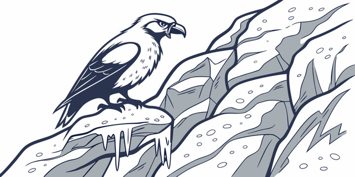A large bird of prey perched on a rocky outcrop Vector