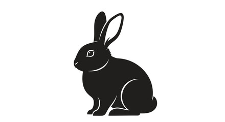 Obraz premium Black silhouette of a rabbit sitting upright, facing left, with long ears and a small tail.