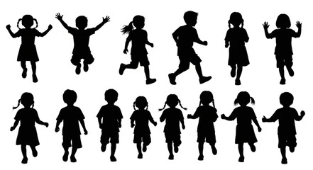 Fototapeta premium Silhouettes of children playing together.
