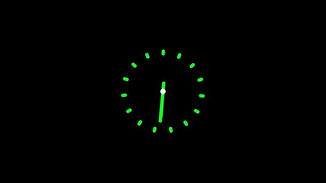 Time on clock is going fast. Black clock icon with moving arrows in 12 hour loop. Stopwatch animation. Alpha channel