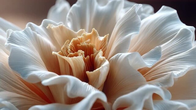 Floral Elegance: Close-up of a delicate white flower with soft, ruffled petals and a gentle touch of gold in the heart. Evoking beauty and serenity.
