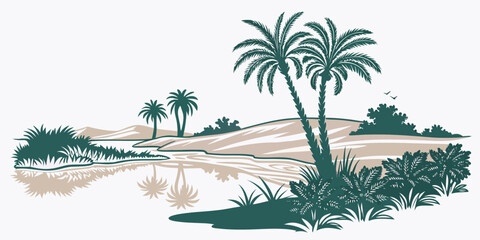 Obraz premium A tropical island with palm trees and sandy beach Vector
