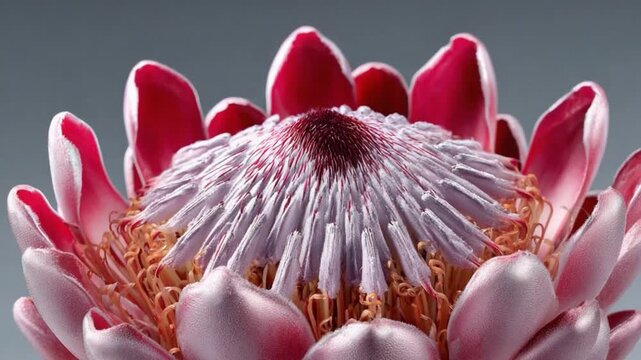 Protea Bloom's Exquisite Beauty: A stunning close-up reveals the intricate beauty of a protea flower in full bloom, showcasing delicate petals and vibrant colors that epitomize nature's artistry.