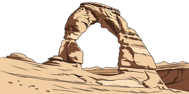 A large rock arch in the desert landscape Vector