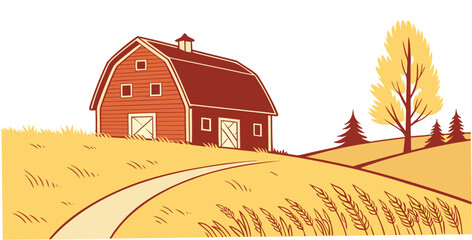 A red barn on a rural landscape with a tree Vector © RABBYMIA