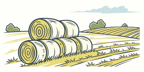 A stack of hay bales in a field Vector © RABBYMIA
