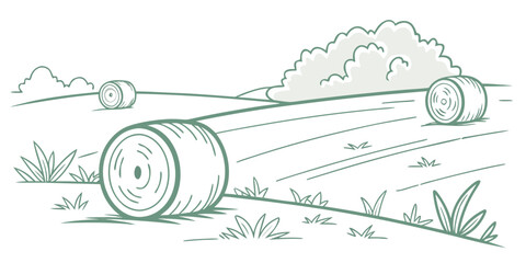 A green line drawing of a hay bale in a field Vector © RABBYMIA