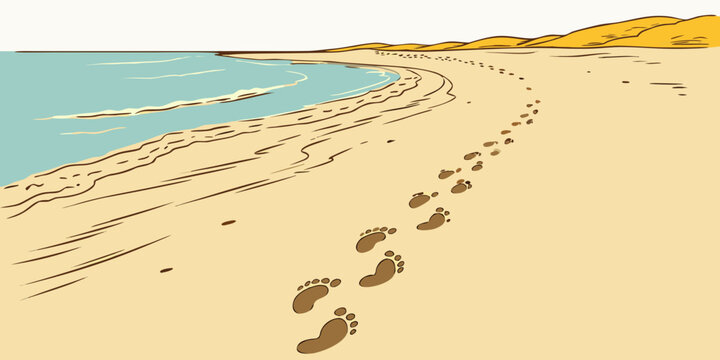 Footprints in the sand on a beach Vector