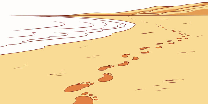 Footprints in the sand on a beach Vector