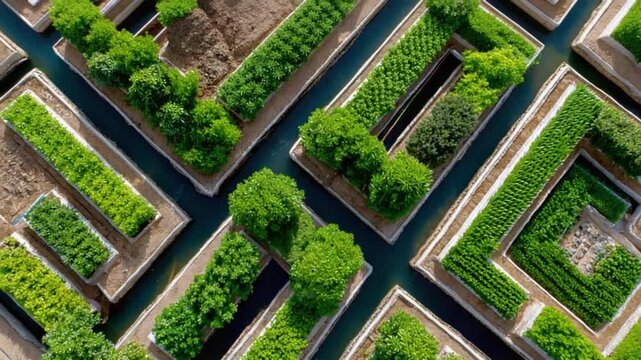 Aerial View of Urban Greenery: An extraordinary aerial perspective showcasing a meticulously planned urban landscape, where vibrant green foliage and meticulously arranged trees flourish.