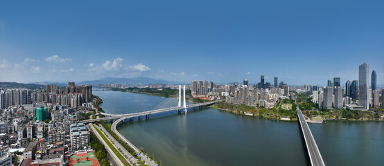 Obraz premium Aerial photography of Huizhou Bridge and Hesheng Bridge in Huizhou City, Guangdong Province