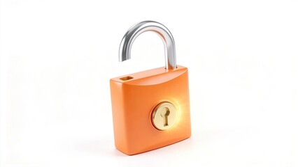Fototapeta premium Open Orange Padlock with Glowing Keyhole Symbolizing Security Access Protection and Digital Safety on White Background,design,concept,creative,graphic,modern,design,concept