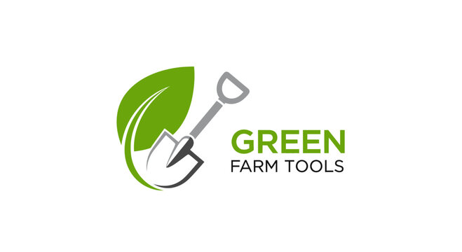 Green farm tools gardening logo.