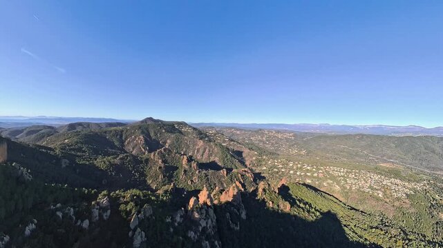 Aerial view over the Est&eacute;rel Massif with rocky spur on the French Riviera in Prores