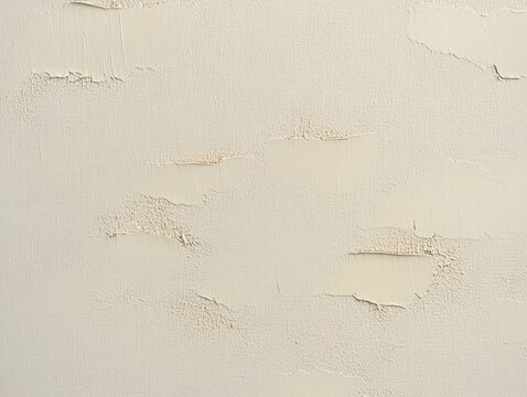 beige plaster wall with peeling paint patches and rough stucco texture, close-up detail conveying quiet aged calm