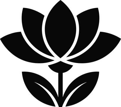 Vector graphic of a stylized black lotus flower with white accents on a clean white background