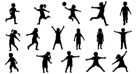 Fototapeta premium Silhouettes of kids playing sports.