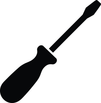 Vector graphic of a screwdriver tool icon in black silhouette on white background