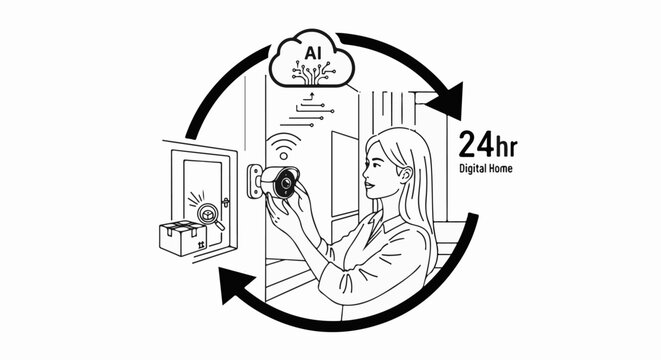 Woman installs AI security camera for 24hr digital home monitoring and package detection