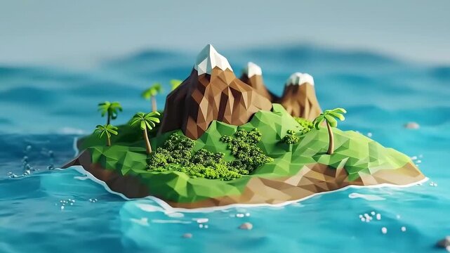 3d Isometric Low poly clay style triangular island 4K Videos