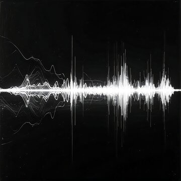 A white sound wave on a black background with varying line intensity