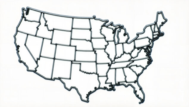 Outline of United States map showing all states in black  