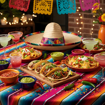 Cinco de Mayo Fiesta With Mexican Food and Decorations