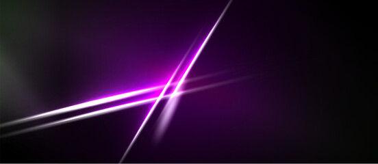 Naklejka premium Abstract background features vibrant purple lines crossing dark space. Minimalist design evokes energy, modern aesthetic.