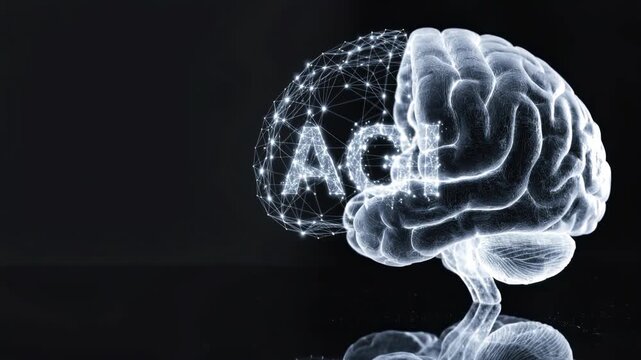 Glowing neural network brain merging digital data connection technology and artificial intelligence