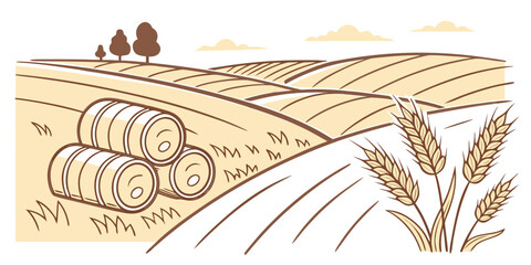 A field with hay bales and wheat Vector © MD MOGAMMEL HAQUE 