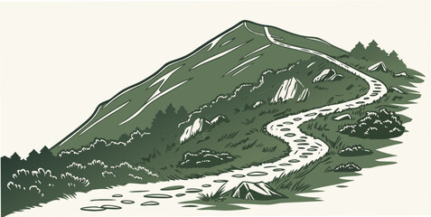 A green mountain with a winding road going up Vector © MD MOGAMMEL HAQUE 