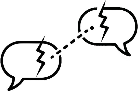 Two broken speech bubbles with a dashed line connecting them