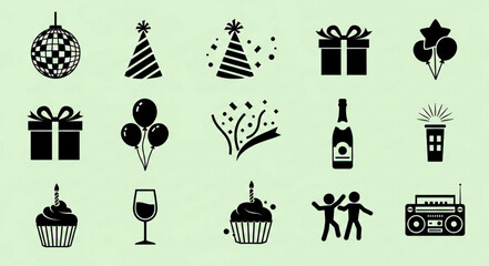 Naklejka premium set of vector icons of birthday party