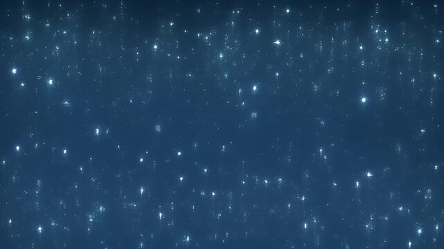 Abstract shimmering blue background with scattered bright light particles and bokeh