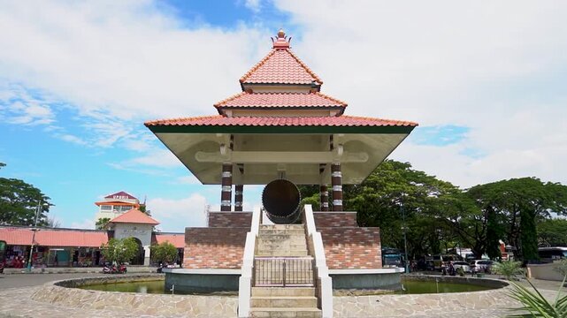 Semarang, Indonesia, October 3, 2022 : This structure is located in the Grand Mosque of Central Java in Semarang, Indonesia. It houses a bedug, a traditional Javanese drum used to announce prayer time