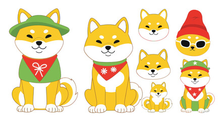 Obraz premium Cute Shiba Inu Dog Collection: Characters with Hats and Bandanas