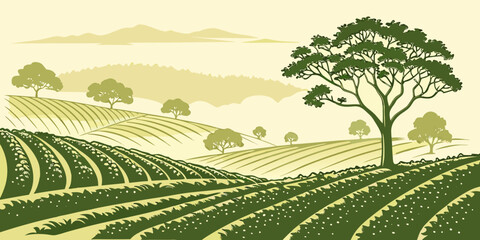 A tree stands in a field of crops Vector © MD MOGAMMEL HAQUE 