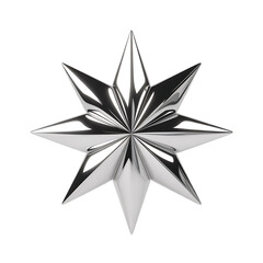 Obraz premium A shiny eight-pointed star crafted from polished chrome metal with sharp edges and smooth surfaces isolated on transparent background
